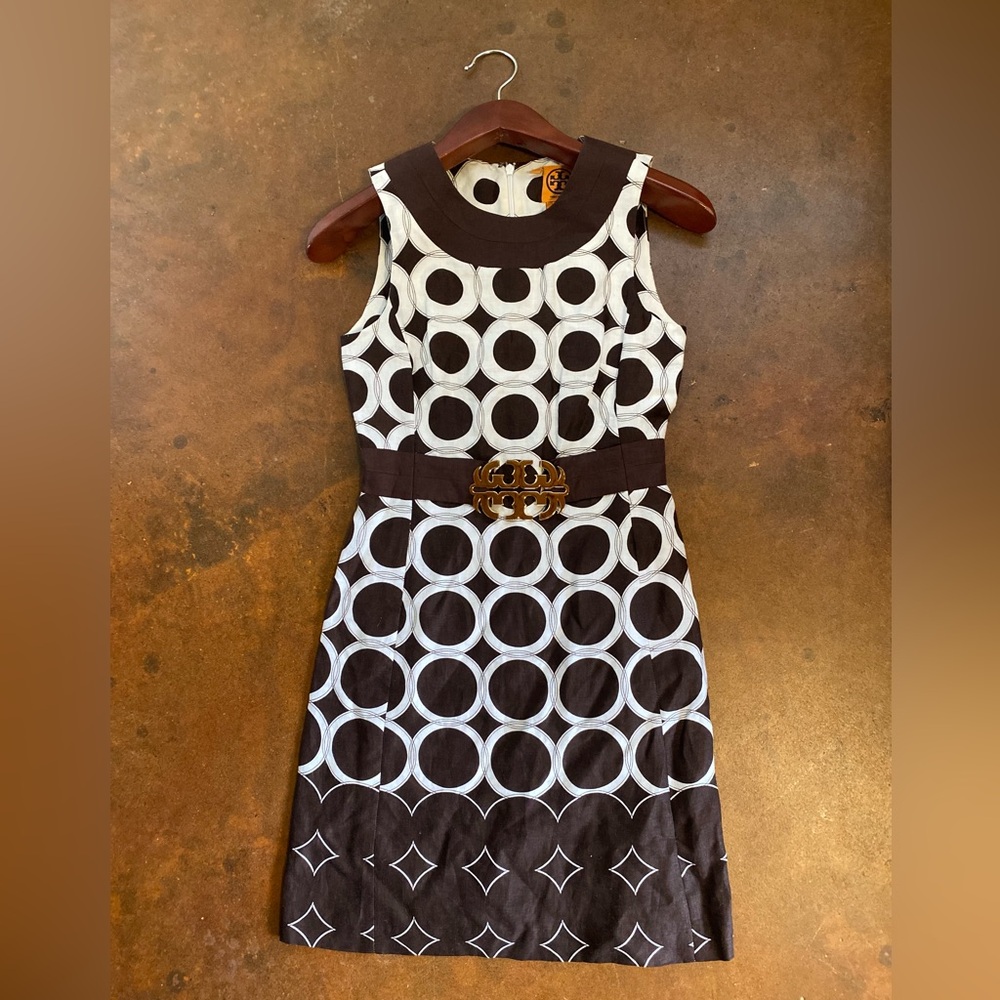 Tory Burch Brown and White Linen Circle Midi Dress 2